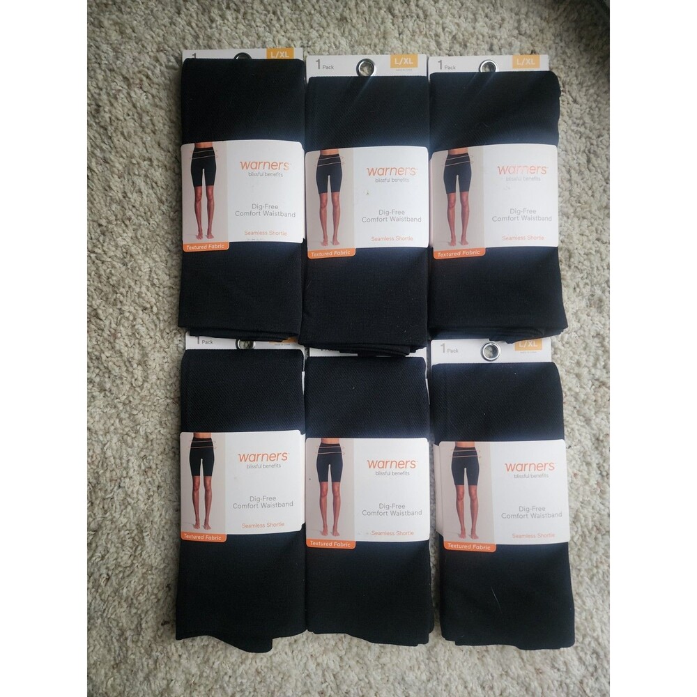 Lot of 6 Warners Blissful Benefits Seamless Shortie Black L/XL Shapewear NWT